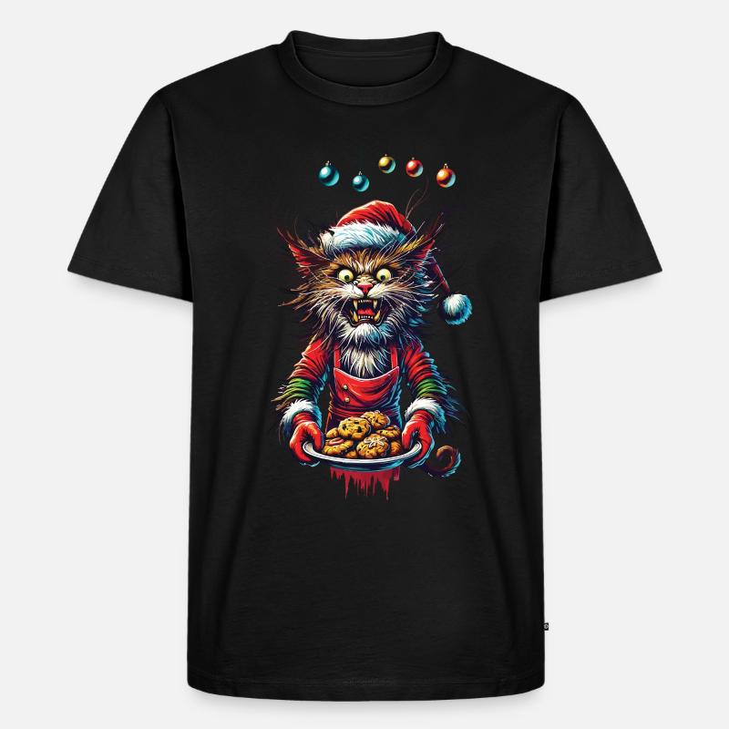 Weihnachten Katze Mit Plätzchen - Männer Premium Bio T-Shirt - Schwarz