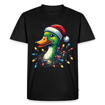 Canard drôle de Noël avec des guirlandes lumineuses - T-shirt Premium bio Homme - noir - Devant - Nico (187cm)