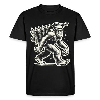 Bigfoot de Noël avec arbre de Noël style rétro - T-shirt Premium bio Homme - noir - Devant - Nico (187cm)