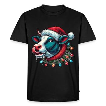 Drôle de vache de Noël avec des guirlandes lumineuses - T-shirt Premium bio Homme - noir - Devant - Nico (187cm)