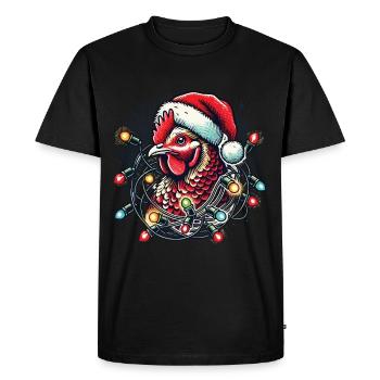 Poulet de Noël avec guirlandes lumineuses - T-shirt Premium bio Homme - noir - Devant - Nico (187cm)