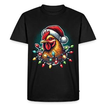 Coq de Noël drôle avec des guirlandes lumineuses - T-shirt Premium bio Homme - noir - Devant - Nico (187cm)