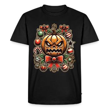 Halloween pumpkin with Christmas decoration - Men's Premium Organic T-Shirt - black - Front - Nico (187cm)