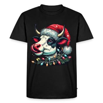 Drôle de vache avec chapeau de Noël - T-shirt Premium bio Homme - noir - Devant - Nico (187cm)