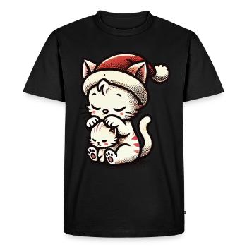 Cute Cats Christmas With Hat - Men's Premium Organic T-Shirt - black - Front - Nico (187cm)
