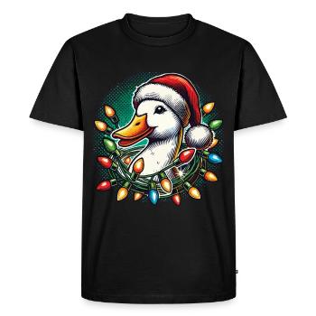 Drôle de canard avec des lumières de Noël - T-shirt Premium bio Homme - noir - Devant - Nico (187cm)
