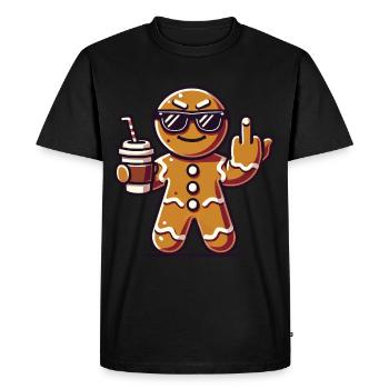 Cool bonhomme en pain d’épice avec doigt d’honneur Noël - T-shirt Premium bio Homme - noir - Devant - Nico (187cm)