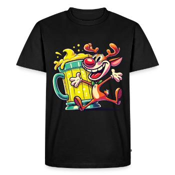 Renne de Noël avec chope de bière motif de dessin animé - T-shirt Premium bio Homme - noir - Devant - Nico (187cm)
