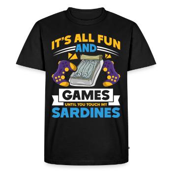 Sardines, Pêche, Poisson - T-shirt Premium bio Homme - noir - Devant - Nico (187cm)