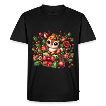 Mignon renne de Noël avec cadeau - T-shirt Premium bio Homme - noir - Devant - Nico (187cm)
