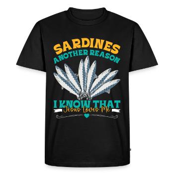 Sardines, Pêche, Poisson - T-shirt Premium bio Homme - noir - Devant - Nico (187cm)