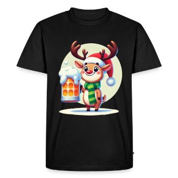 Beer and Christmas Reindeer With Beer Mug - Men's Premium Organic T-Shirt - black - Front - Nico (187cm)