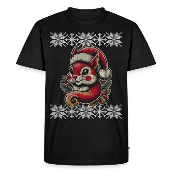 Christmas Squirrel Motif Knitted Look - Men's Premium Organic T-Shirt - black - Front - Nico (187cm)