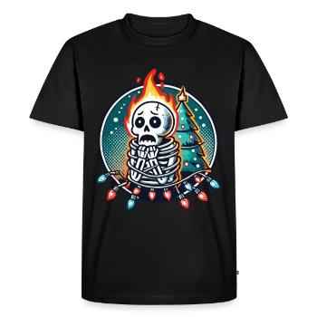 Squelette avec des guirlandes lumineuses peur à Noël - T-shirt Premium bio Homme - noir - Devant - Nico (187cm)