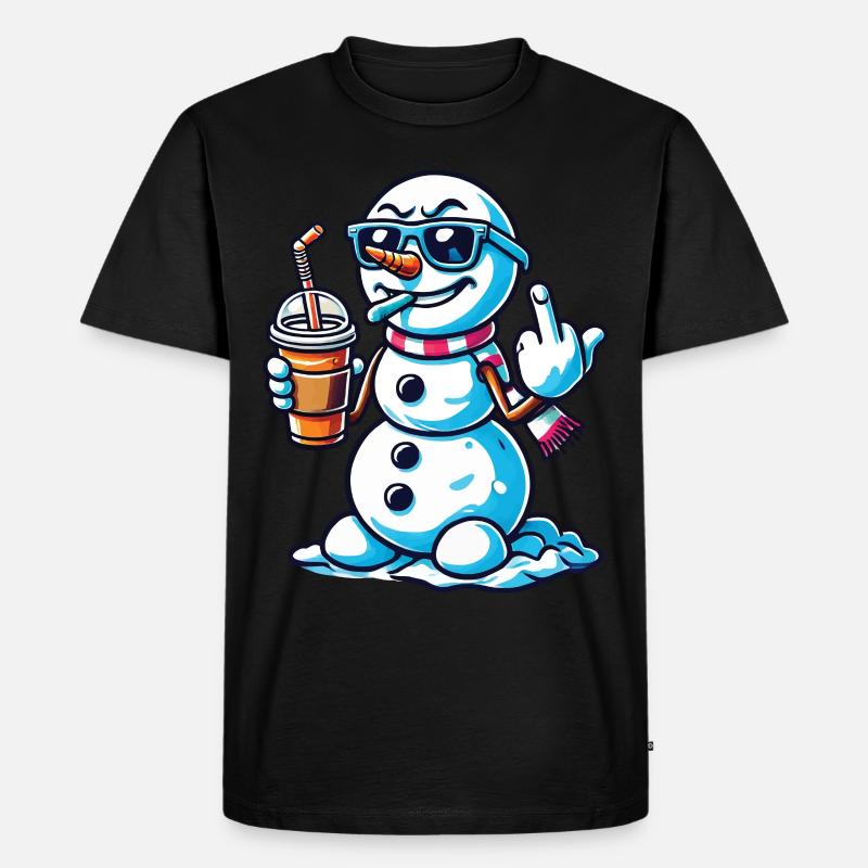 Cooler Schneemann Mit Mittelfinger Statement - Männer Premium Bio T-Shirt - Schwarz