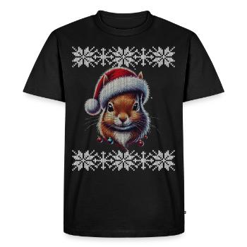 Écureuil de Noël avec chapeau de Noël - T-shirt Premium bio Homme - noir - Devant - Nico (187cm)