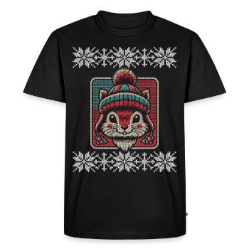 Écureuil d’hiver avec chapeau et motif - T-shirt Premium bio Homme - noir - Devant - Nico (187cm)