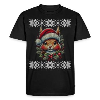 Écureuil de Noël avec casquette - T-shirt Premium bio Homme - noir - Devant - Nico (187cm)