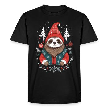 Paresseux de Noël dans la forêt hivernale - T-shirt Premium bio Homme - noir - Devant - Nico (187cm)