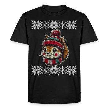 Modèle de tricot d'écureuil d'hiver mignon - T-shirt Premium bio Homme - noir - Devant - Nico (187cm)
