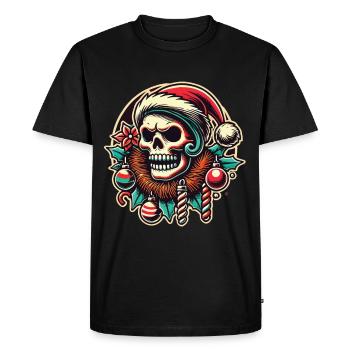 Crâne de Noël avec chapeau de Père Noël - T-shirt Premium bio Homme - noir - Devant - Nico (187cm)