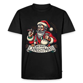 Joyeux Noël Père Noël Cigares - T-shirt Premium bio Homme - noir - Devant - Nico (187cm)