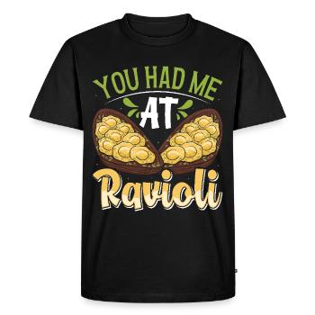 Hands off my ravioli motif - Men's Premium Organic T-Shirt - black - Front - Nico (187cm)