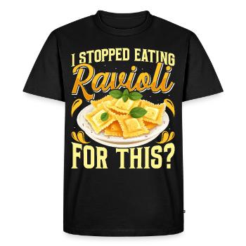 Hands off my ravioli motif - Men's Premium Organic T-Shirt - black - Front - Nico (187cm)