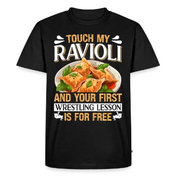 Hands off my ravioli motif - Men's Premium Organic T-Shirt - black - Front - Nico (187cm)