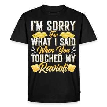 Hands off my ravioli motif - Men's Premium Organic T-Shirt - black - Front - Nico (187cm)
