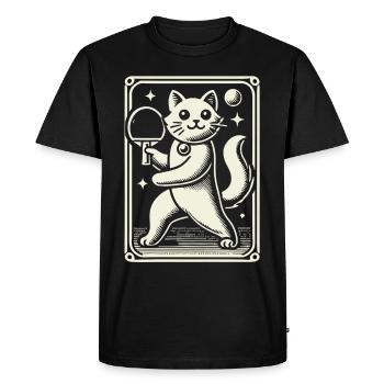 Cute Cat Playing Table Tennis Artfully - Men's Premium Organic T-Shirt - black - Front - Nico (187cm)
