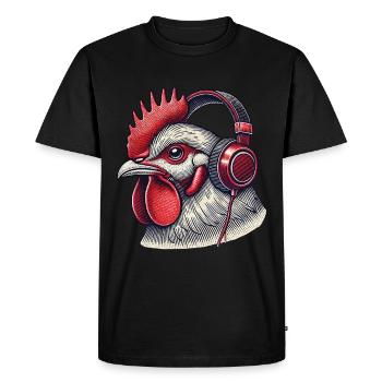 Musique streetwear tenue poulet avec écouteurs - T-shirt Premium bio Homme - noir - Devant - Nico (187cm)