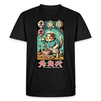 Ramen Chef Cat Kawaii Retro Japan Ukiyo-E - Men's Premium Organic T-Shirt - black - Front - Nico (187cm)