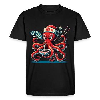 Le poulpe aime les ramen japonais - T-shirt Premium bio Homme - noir - Devant - Nico (187cm)