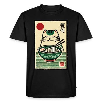 Kawaii Retro Cat With Ramen Noodles Japan Ukiyo-E - Men's Premium Organic T-Shirt - black - Front - Nico (187cm)