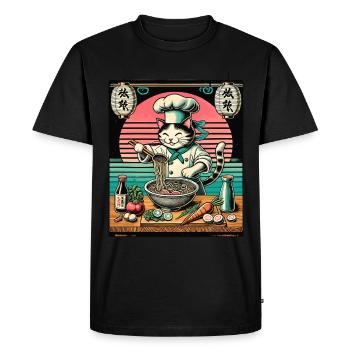 Ramen Noodles Cats Chef Kawaii Retro Japan - Men's Premium Organic T-Shirt - black - Front - Nico (187cm)