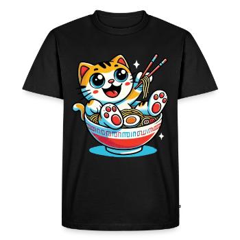 Chat kawaii avec bol de nouilles ramen style anime - T-shirt Premium bio Homme - noir - Devant - Nico (187cm)