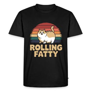 Chat gras roulant Animal Drôle de chat - T-shirt Premium bio Homme - noir - Devant - Nico (187cm)