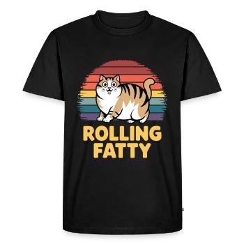 Chat gras roulant Animal Drôle de chat - T-shirt Premium bio Homme - noir - Devant - Nico (187cm)