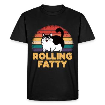 Chat gras roulant Animal Drôle de chat - T-shirt Premium bio Homme - noir - Devant - Nico (187cm)
