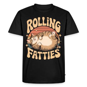 Chat gras roulant Animal Drôle de chat - T-shirt Premium bio Homme - noir - Devant - Nico (187cm)