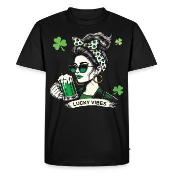 Déclaration de mode Lucky Vibes pour la Saint-Patrick - T-shirt Premium bio Homme - noir - Devant - Nico (187cm)