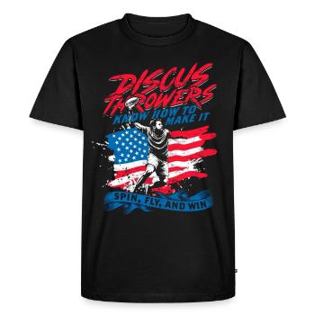 Discus Throw Spin Fly And Win - Men's Premium Organic T-Shirt - black - Front - Nico (187cm)
