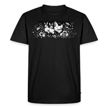 Poules de Pâques Poussins Lapins de Pâques Rétro Cottagecore - T-shirt Premium bio Homme - noir - Devant - Nico (187cm)