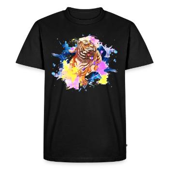 Tiger Splash Grunge Colorful Animal Predator Art - T-shirt Premium bio Homme - noir - Devant - Nico (187cm)