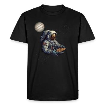 Astronaute dans l’espace avec pizza, tranche de pizza, pizzeria - T-shirt Premium bio Homme - noir - Devant - Nico (187cm)