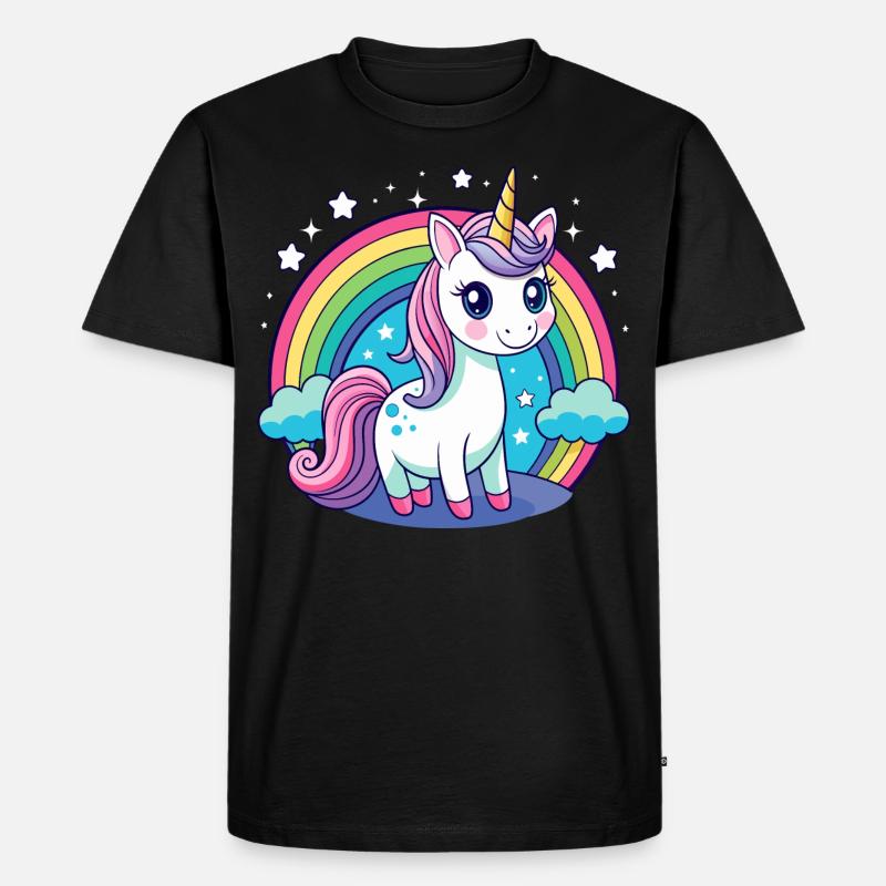 Süßes Regenbogen-Einhorn - Männer Premium Bio T-Shirt - Schwarz