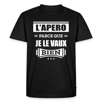 L'APÉRO PARCE QUE JE LE VAUX BIEN - T-shirt Premium bio Homme - noir - Devant - Nico (187cm)
