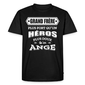 GRAND FRÈRE PLUS FORT QU'UN HEROS DOUX COMME ANGE - T-shirt Premium bio Homme - noir - Devant - Nico (187cm)