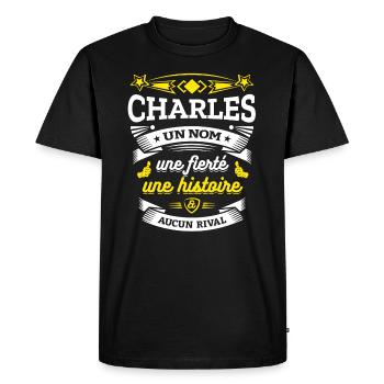 CHARLES UN NOM UNE FIERTÉ AUCUN RIVAL - T-shirt Premium bio Homme - noir - Devant - Nico (187cm)